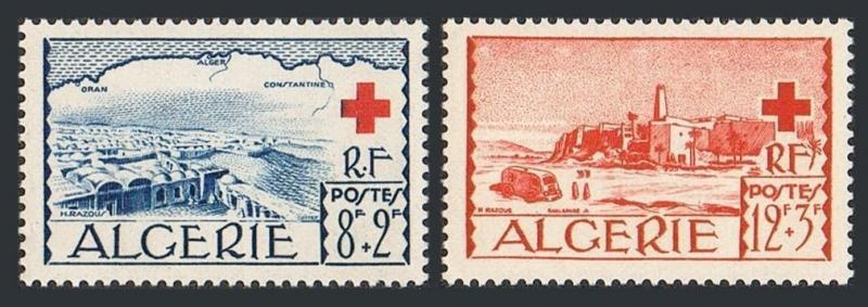 Algeria B67-B68,lightly hinged. Red Cross 1952.View of El Oued.Map,truck.