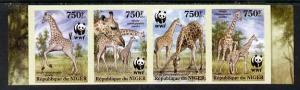 Niger Republic 2013 WWF - Giraffe imperf strip of 4 unmou...