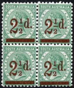 South Australia SG229a 2 1/2d on 4d Deep Green U/M Block 