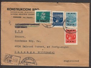 1950 Yugoslavia postal history commercial Registered cover to US Chicago