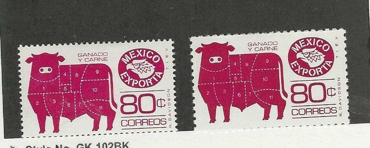 Mexico, Postage Stamp, #113, 113a Mint NH, 1976 Cow