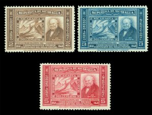 NICARAGUA 1941 Rowland Hill Penny Black Stamp Centenary set Yv# PA225-227 MNH