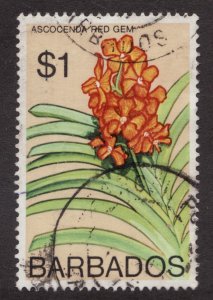 1974 Barbados Sc #408 - $1 Ascocenda Red Gem Orchid, Used postage stamp