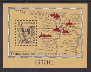 Germany DDR 2736 MNH 1989 Thomas Muntzer Religious Reformer Souvenir Sheet VF