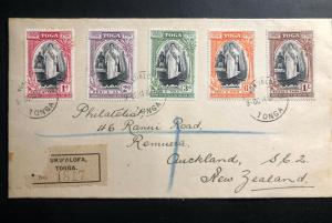 1944 Nukualofa Tonga Toga Registered Cover to New Zealand Sg #83-87 stamps