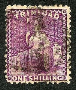 Trinidad SG73 1/- Bright Deep Mauve Wmk Crown CC Perf 12.5 Fine used