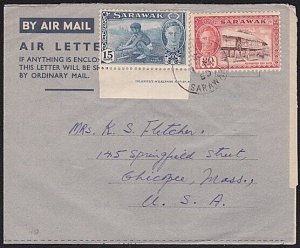 SARAWAK 1950 Commercially used airletter - Kuching to USA..................B7185