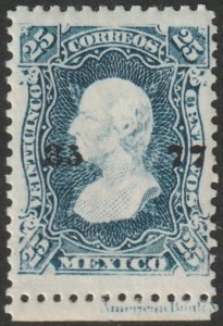 Mexico 1877 Sc 109 margin single MLH* 35 77 (Queretaro) overprint crease