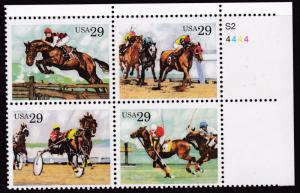 United States 1993 29c Sporting Horses Plate Number Block VF/NH