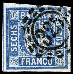 4748: Bavaria SG25 6k Blue. 1862. Sc#11a Mi10b Used. C£65