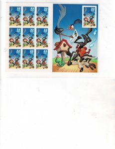 Road Runner & Wile E. Coyote with One Imperf Stamp 33c US Postage Booklet #3392