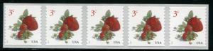 5201 US 3c Strawberries SA coil, MNH strip/5 center back number