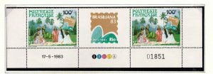 French Polynesia Sc C200 MNH Strip of 1983 - BRASILIANA '83 HM05