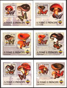 {074} Sao Tome & Principe 2003 Mushrooms Butterflies 5 S/S Deluxe MNH**