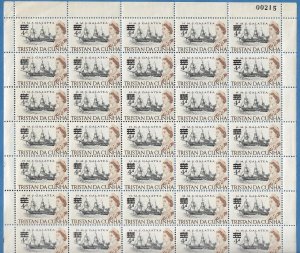 TRISTAN DA CUNHA 1967 4d on 4 1/2d HMS GALATEA Ship Surcharge SHEET 60 Sc 108 NH