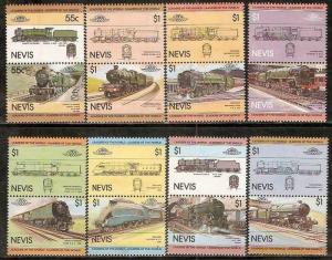 Nevis 1985 Locomotive Railway Train Transport Se-tenant Pair 16v MNH ++ 3176