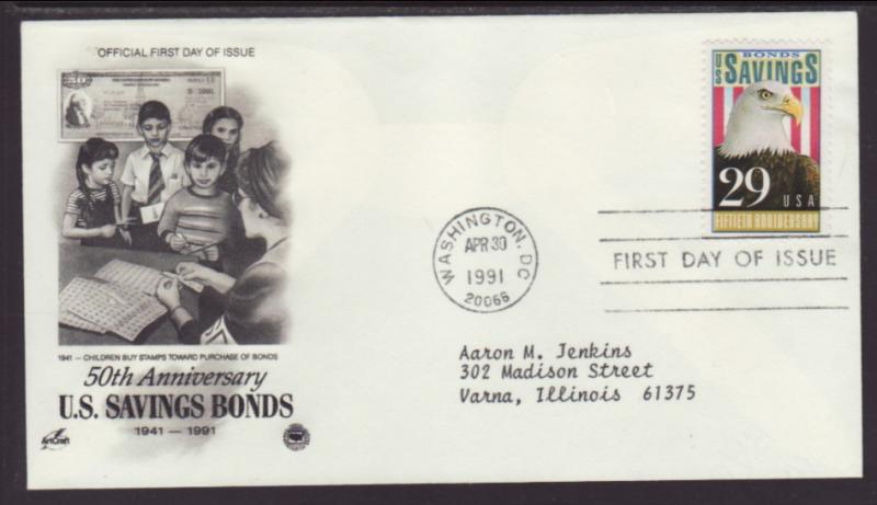 US Savings Bonds 1991 PCS Typed FDC BIN