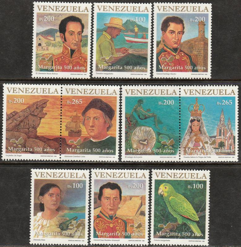 VENEZUELA 1585a-j, ISLA MARGARITA, 500th ANNIV, 10 SGLS. MINT, NH. F-VF.(485)