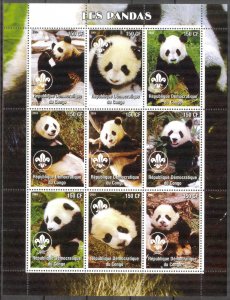 Congo 2004 Pandas Sheet of 9 MNH Private