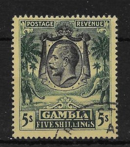 GAMBIA SG121 1922 5/= GREEN ON YELLOW PAPER USED