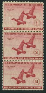 US Scott #RW10 MNH $1.00 DUCK STAMP Strip of 3  1943