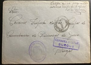 1938 Workers Battalion 111 Spain Cover to Concentration KZ Camp Inspector Burgos