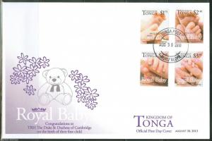 TONGA 2013 BIRTH OF PRINCE GEORGE SET OF FOUR FIRST DAY COVER