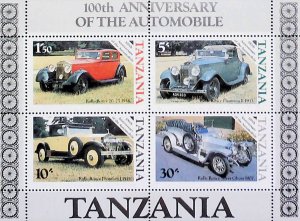 1986 Rolls-Royce Vintage Car Centenary of Motoring Tanzania MNH** Sheet 15012-