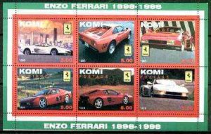 KOMI - 1999 - Ferrari Centenary - Perf 6v Sheet -Mint Never Hinged-Private Issue