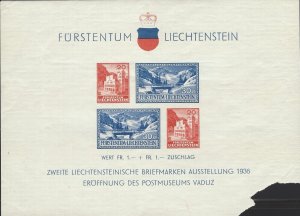 Liechtenstein Scott #B14 MNH Tear 1936 Postal Museum Souvenir Sheet & Scott #4-9