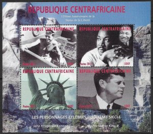 CENTRAL AFRICAN REPUBLIC 2011 JFK MLK Statue of Liberty Illegal Souvenr Sheet NH