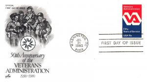 US FIRST DAY COVER VETERANS ADMINISTRATION 50 YEARS OF SERVICE (3) CACHETS 1980