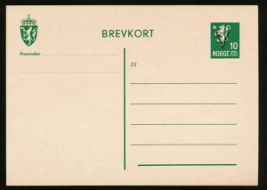 NORWAY Mi. P95 POSTAL STATIONERY POSTAL CARD 10o GREEN