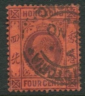 Hong Kong -Scott 89 - KEVII Definitive -1904 - Used - Single 4c Stamp