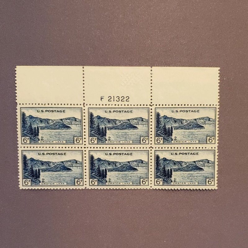 745, Crater Lake, Plate Block of 6, Mint OGNH, CV $30.00