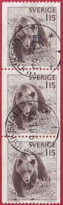 Sweden - 1978 - Scott #1234 - used strip of 3 - Brown Bear