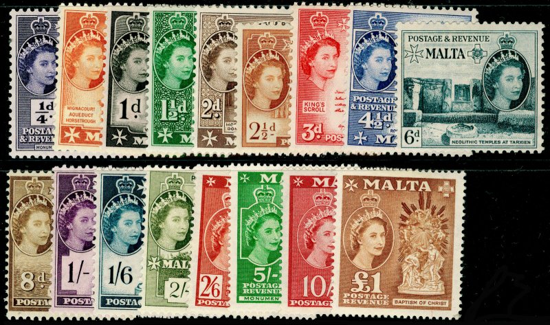 MALTA SG266-282, 1956-58 COMPLETE SET, LH MINT. Cat £130.