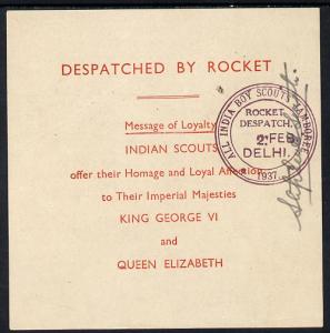 India 1937 Rocket Mail Loyalty greeting from Indian Scout...