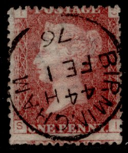 GB QV SG44, 1d lake-red PLATE 177, FINE USED. CDS SI 