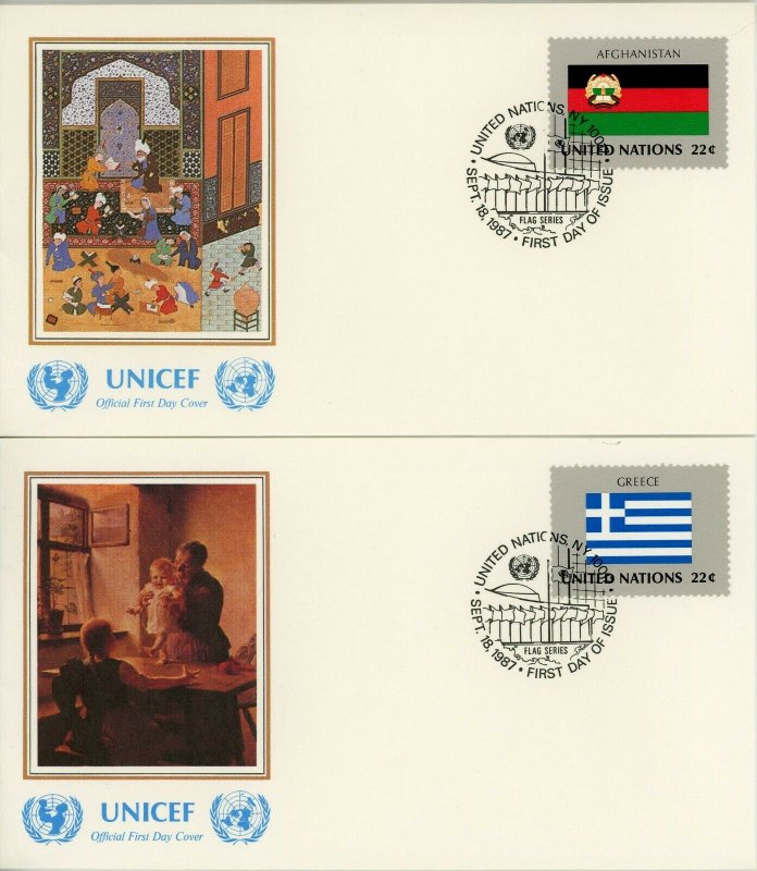 UNITED NATIONS #499-514 Flags FDC First Day Issue UNICEF Cover Collection 1987