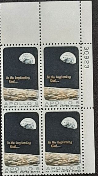 US Scott # 1371; 6c  Apollo 8 from  1969; MNH, og; plate block of 4