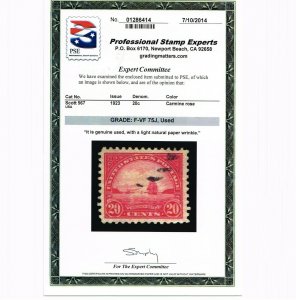 EXCELLENT GENUINE SCOTT #567 USED 1923 PSE CERT GRADED F-VF 75J JUMBO #16759