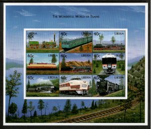 Liberia 1999 - Trains - Sheet of 9 Stamps - Scott #1481 - MNH