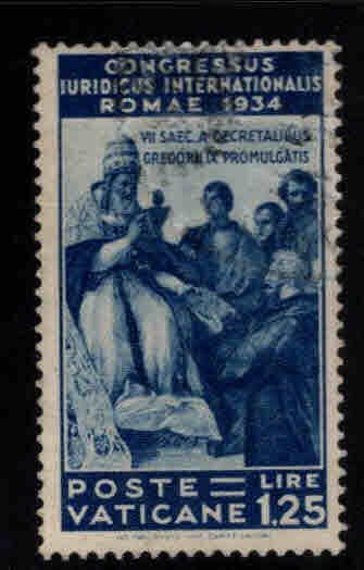 Vatican Scott  46 Used lightly canceled 1.25 Lire stamp from 1935 set CV $42.50
