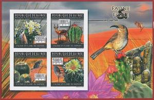 FRENCH GUINEA - ERROR, 2011 IMPERF SHEET: CACTUS, PLANTS, BIRDS, Flora & Fauna