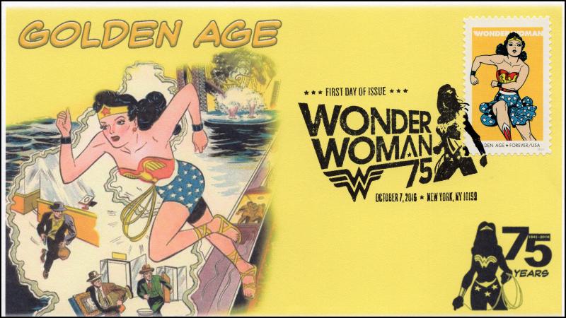 2016, Wonder Woman, Golden Age, BW Pictorial Postmark, NY NY, 16-284