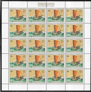 Penrhyn Islands #269 4c Amatisi Fishing Boat sheet of 20  (MNH) CV $5.00