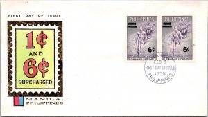 Philippines FDC 1959 - 1c and 6c Surcharged - 2x6c Stamp - Pair - F43231