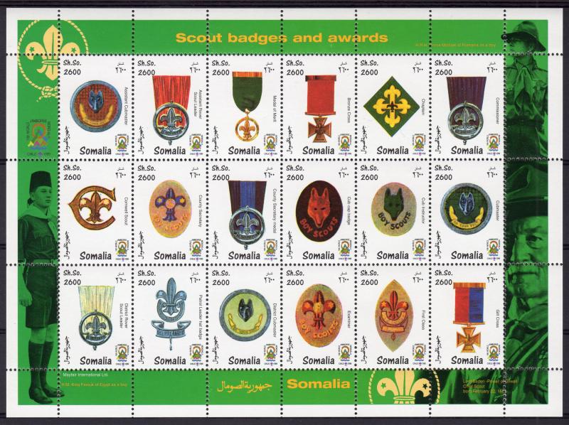 Somalia 1999 Scout Badges & Awards 19th.Jamboree Chile Sheetlet (18) Perforated