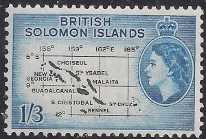 British Solomon Islands 1956 - 63 QE2 1/-3d Black & Blue Map Umm SG 91b ( A304 )